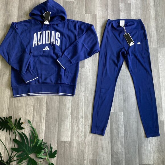 NWT 2 pc adidas outfit size XL womens hoodie sweatshirt and leggings set blue - Picture 4 of 4